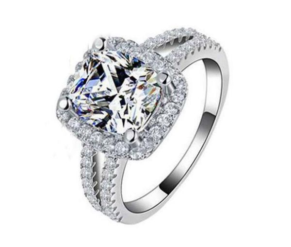 

fashion jewelry 925 sterling silver wedding rings for women with 8mm cz diamond engagement ring gift, Slivery;golden