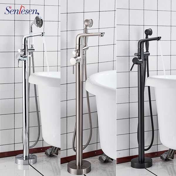 

bathroom bath spout shower floor mount shower set mixer valve 1 & 2 function bathtub filler mixer taps nickle/black/chrome