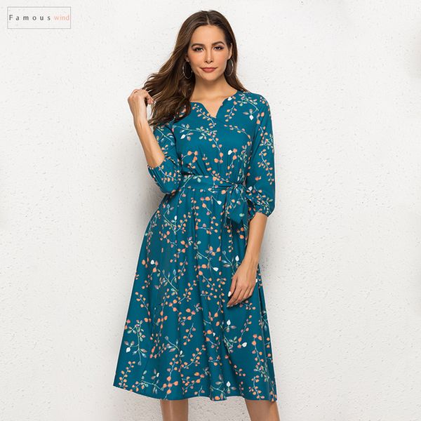 

2019 bodycon dresses spring summer casual women v neck 3 sleeve a line mid calf print dress female party vestidos, Black;gray