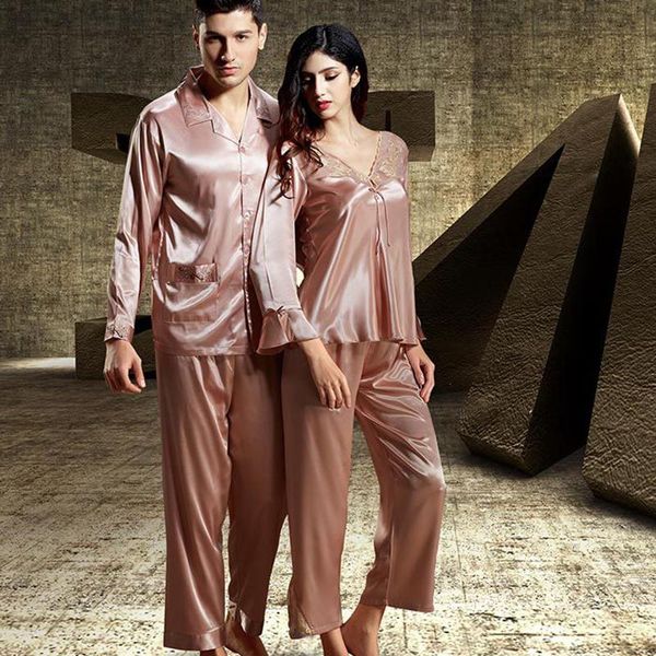 

пара пижамных комплектов из двух частей шелковый атлас вышивка кружева пижамы для женщин полный рукав v-образным вырезом любителей loungwear, Blue;gray