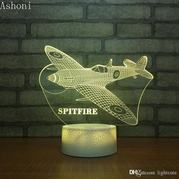 

Дистанционные 16 цветов Spitfire 3D настольные лампы Новизна LED Aircraft Night свет Home Decor 7 Изм