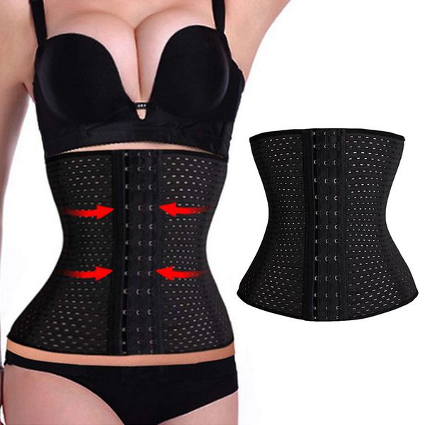 

naiveroo womens breathable thin hollow out waist cincher slim shaperwear corset body shapers trainer tummy bustiers hooks, Black;white