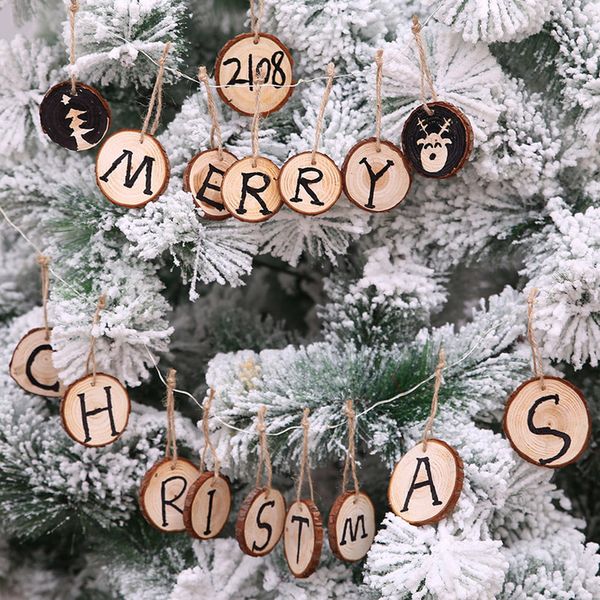 

10pcs wooden round baubles tags natale balls art craft ornaments navidad 2019 tree hanging diy christmas decorations for home