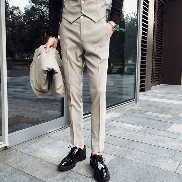 

весна мужчины платье брюки slim fit абрикосовый серый pantalones hombre мужские социальные брюки masculina костюм брюки мужские формальные б, Black