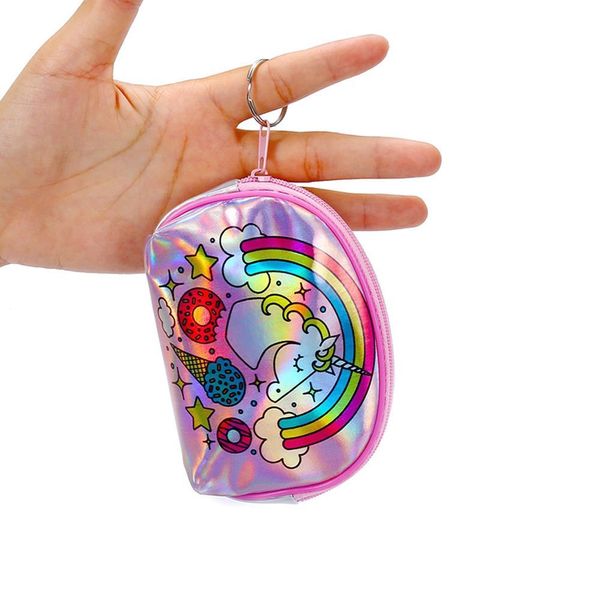 

fashion women mini wallet cartoon unicorn dolphin print coin purse cute girl zipper laser coin bag change pouch keys card holder, Red;black