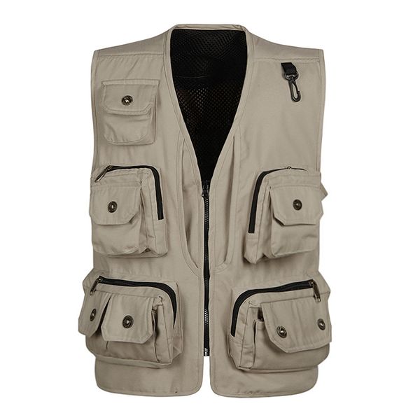 

new male casual summer sleeveless pgraph vest mens multi pocket solid color quick dry mesh breathable v-collar waistcoat, Black;white