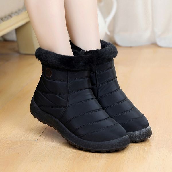 

ankle boots for women plus velvet thickening waterproof footwear solid color keep warm winter women shoes botines mujer 2019, Black