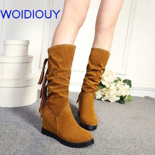 

winter fringe pleated genuine leather booties for women boots handmade tassels leather boots womens round toe shoes, Black