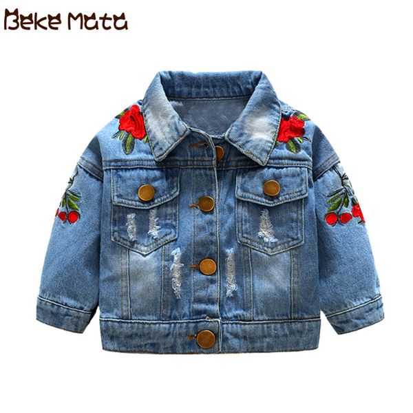 

denim jackets for girls 2020 spring baby girls coats rose embroidery toddler jean kids girl jackets children outerwear 1-5y, Blue;gray