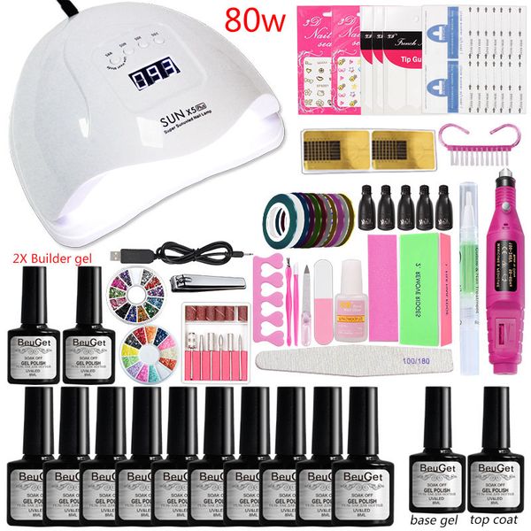 

extend the nails quick extension poly 10 color led uv lamp drill machine manicure professional acrylic nail kit gel polish set
