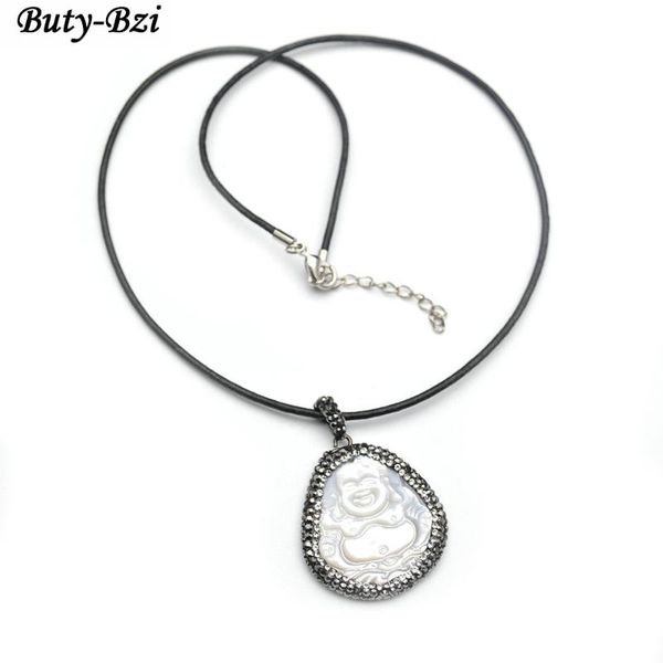 

classical natural white shell mop buddha pendant necklace black leather cord chains fashion lucky jewelry, Silver