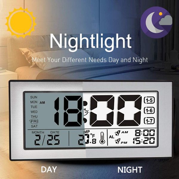 

digital alarm clocks, non ticking battery operated, desk clock simple alarm clock, with time temperature snooze night light