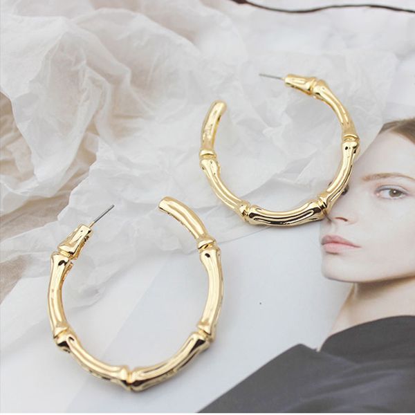 

vintage bamboo thin hoop big circle earrings women rock gold color round metal earrings simple elegant classic jewelry gifts new, Golden;silver