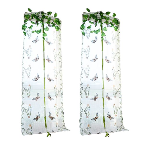 

2x pastoral butterfly tulle roman curtain embroidered sheer white 0.8x1.5m