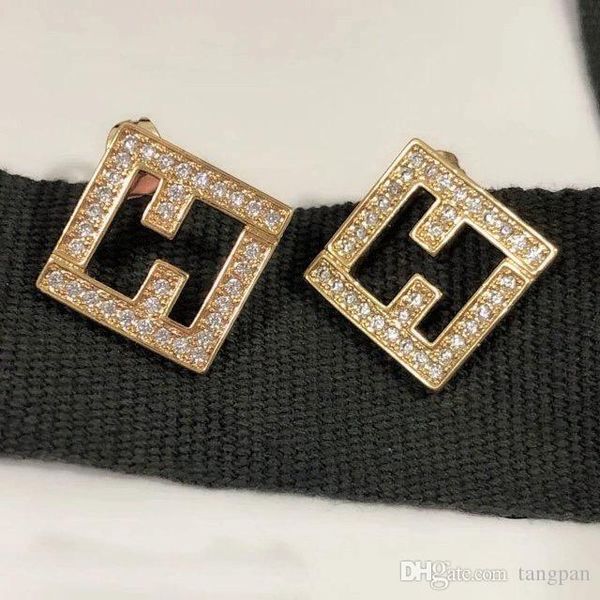 

2019 new shop owner recommended classic high-end square zircon rhinestones letters european and american earrings earrings, Gray