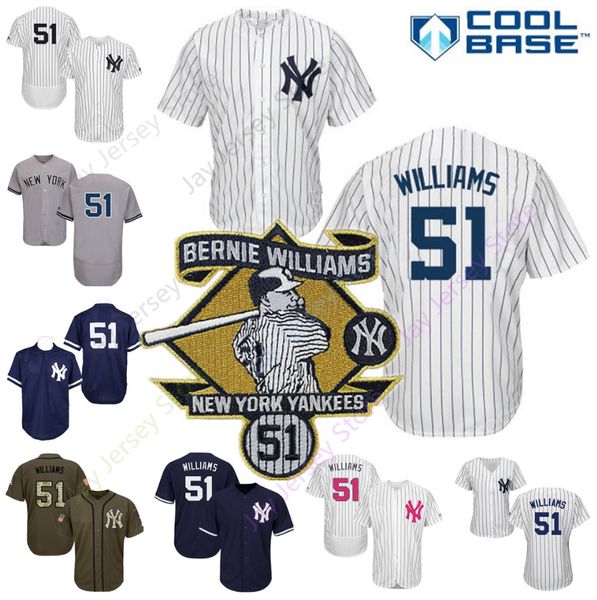 

2019 Bernie Williams Yankees 51 Jersey Men Women Youth Cool Base New York Home Away White Pinstripe Grey Men Women Youth Size S-3XL