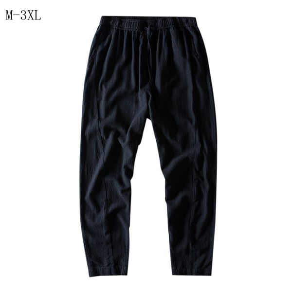 

pantalones hombre fashion pants men casual ethnic style solid cotton linen long pants casual trousers pantalon deportivo hombre, Black