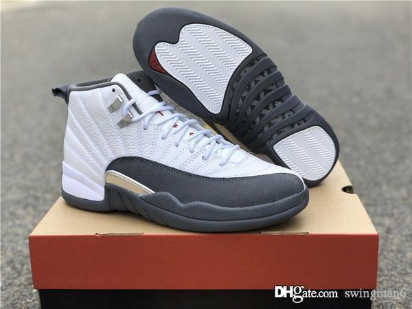 

sale air authentic 12 dark grey white basketball shoes retro real carbon fiber 12s men sports sneakers 130690-160 with box