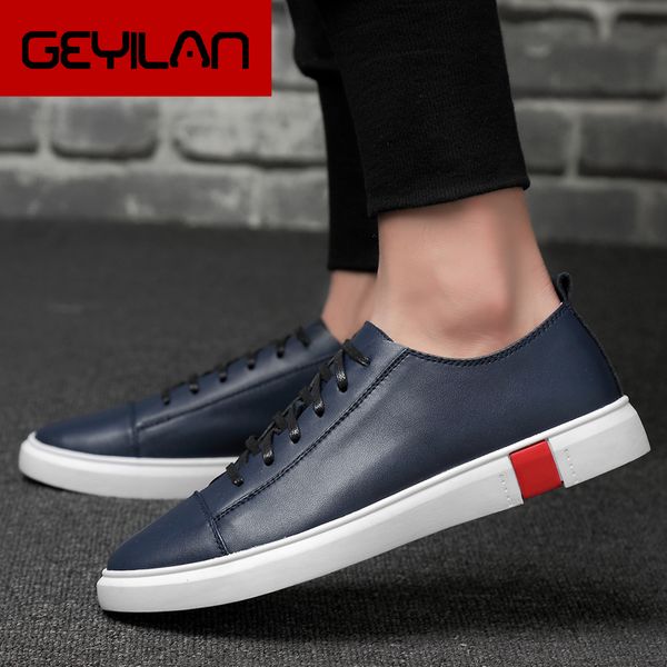

band sneakers men casual shoes genuine leather shoes mens designer solid classic fashion male lace up flats black 36-47