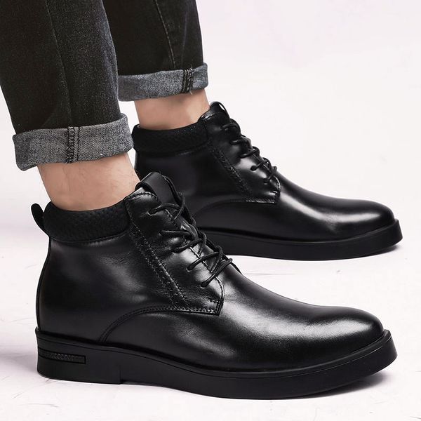 

2019 winter genuine leather casual flat bottom men's cotton boots soft and comfortable non-slip men's cotton boots, Black