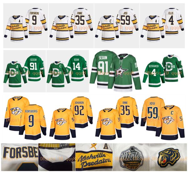 

2020 winter classic nashville predators jersey dallas stars forsberg pekka rinne roman josi ryan johansen miro heiskanen tyler seguin hockey, Black;red
