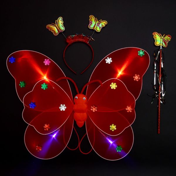 

3pcs kids girls fairy costume led light angel wings magic wand headband cosplay 2xpc, Slivery;white