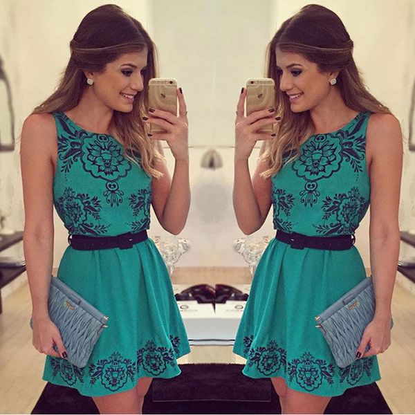 

2017 new women's summer cotton brief lace print sleeveless party evening short mini dress, Black;gray