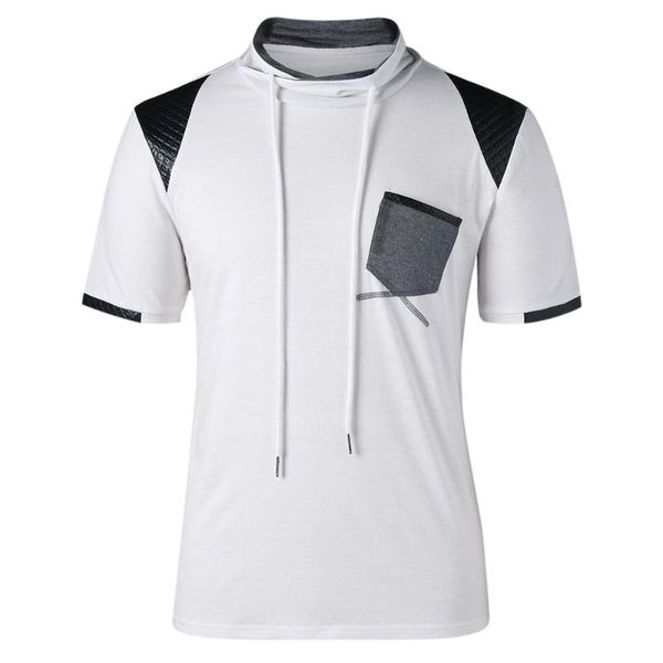 

карман drawstring шея футболка для мужчин горячей новой моды топы тиса, White;black