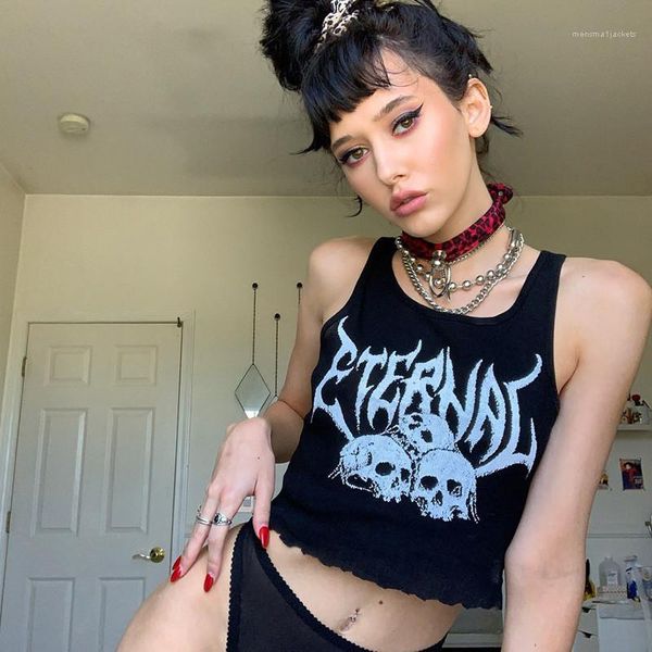 

clothing women designer skull print tanks fashion harajuku style crop casual natural color tanks women, White