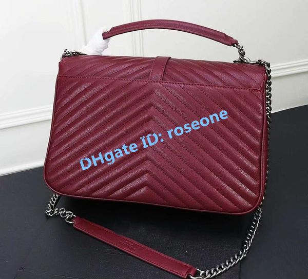 

high-quality 1732 red black grey real leather lady's handbag gold silver chains single shoulder bag lady's oblique bag 02