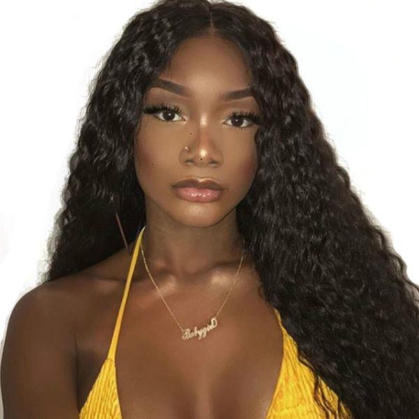 

150% density brazilian deep wave full lace wig hair pre plucked with baby hairline virgin human hair wigs, Black