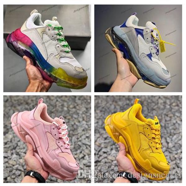 

paris luxury 2019 triple s 17fw dad walking shoes rainbow crystal fashion designer new mens women casual clunky sneakers vintage shoes, Black
