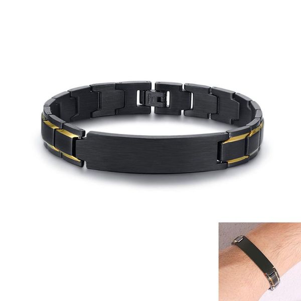 

2020 classic black color +gold color stainless steel bracelet for men surface brushed curved bracelet male gift jewelry