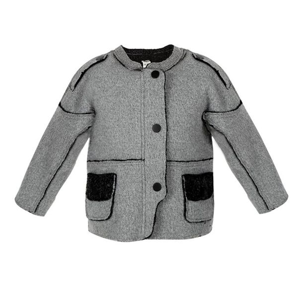 

2017 Little Boys Winter Splicing Jacket Woolen Cloth Warm Patchwork Coat
