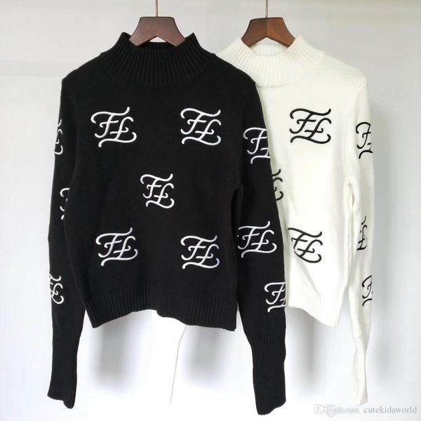 

женские буквы свитер белый и черный вязаный топ для стройных дам, White