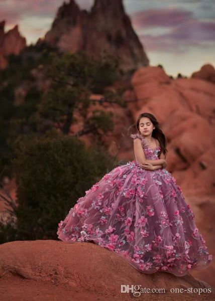 

2020 ball gown flower girls dress gorl pageant dresses spaghetti feather lace 3d floral appliqued floor length girls kids formal gowns, White;blue