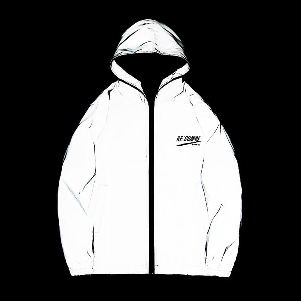 

korean style streetwear letter embroidery reflective jacket men personalized fashion hooded night glow coat male brand clothes, Black;brown