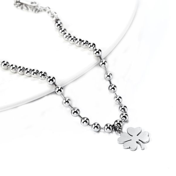 

stainless steel bracelet four clover plant natural style jewelry charms chain beads pendant gold bracelet charm girl jewelry, Black