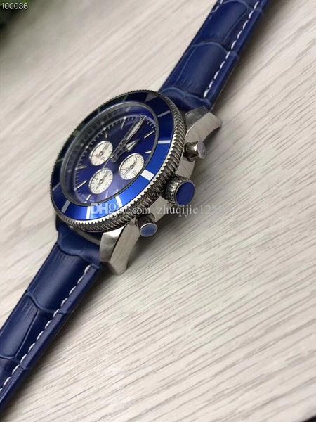 

wholesale luxury mens watches three colors 47mm dial leather strap mens watch chronograph function quartz movement watches, Slivery;brown