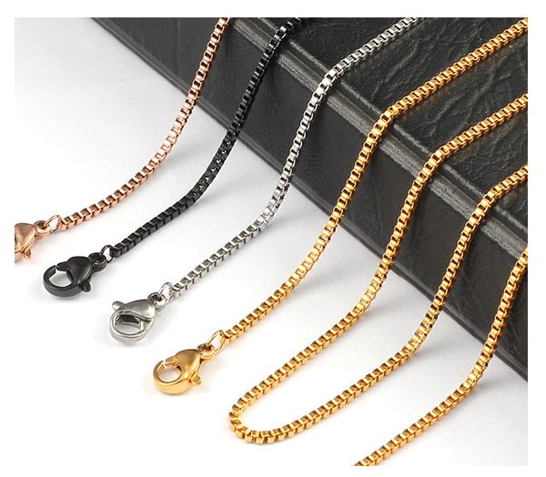 

1.5mm silver/gold/ black/rose gold tone women and men box necklace chain 316l stainless steel chains jewelry chain