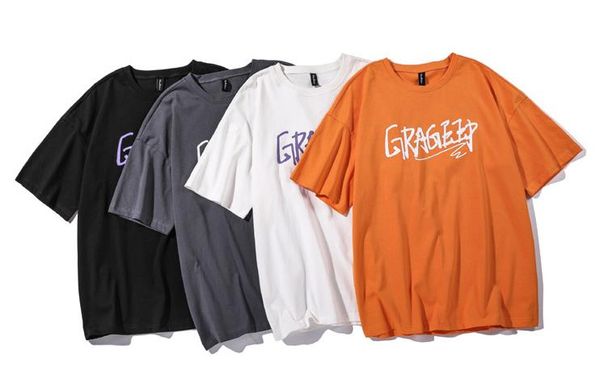 

summer new creative letter printed short-sleeved t-shirt boys tide brand loose wild half-sleeved shirt, White;black