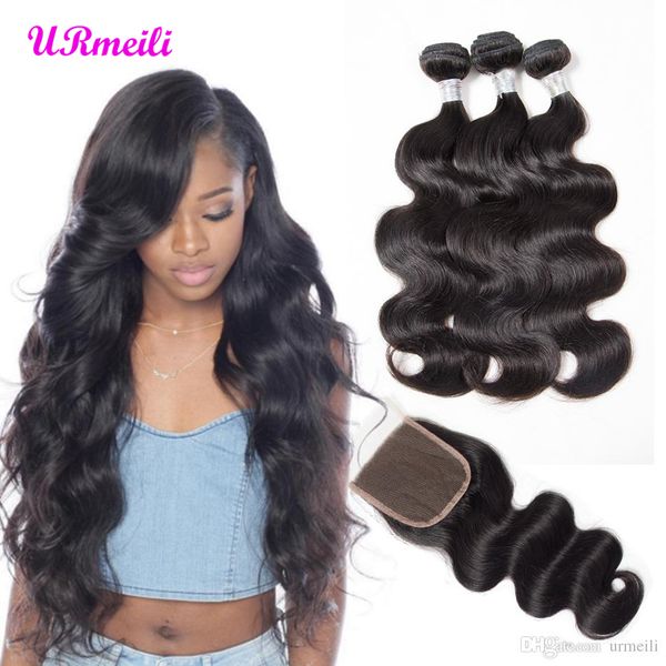 

brazilian hair body wave 3 bundles with closure dhgate body wave human hair bundles with closure brazilian virgin hair bundles with closure, Black;brown