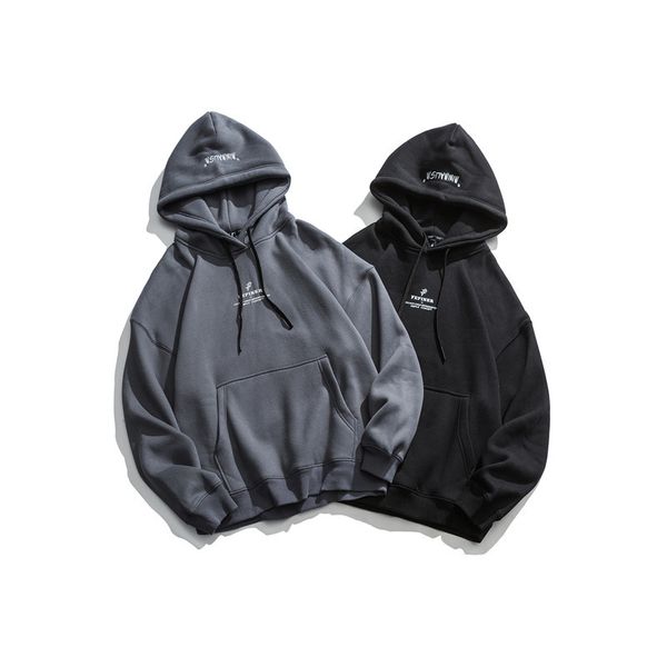

winter japanese retro hooded hoodies men's loose plus fleece pullover casual wild jacket, Black