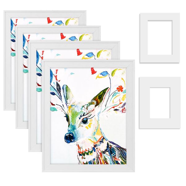 

white picture frames 8x10 with mat 4x6 5x7 for wall mounting solid wood hd plexiglass set of 4