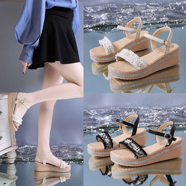 

female sandal 2020 sandals muffins shoe all-match black shoes for women clear heels wedge med ladies women's flat beige