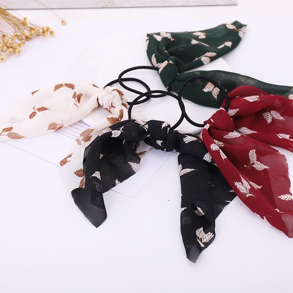 

g.ycx floral printed hair scarf scrunchies elastic hair band chiffon bow tiara satin square scarf tie band accessories, Golden;white