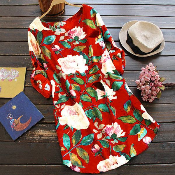 

women's new summer holiday wear fashion floral round neck dress casual loose print party beach dress female, Black;gray