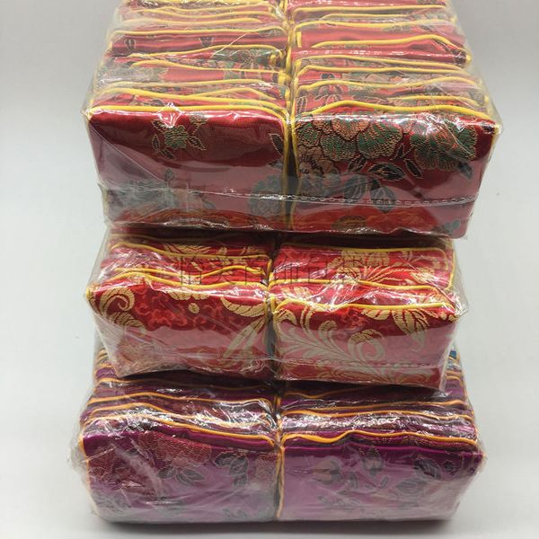 

chinese silk red bag small zipper pouch satin fabric gift bag christmas candy wholesale coin purse party favors 100pc