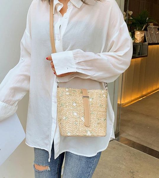 

the new arrival lace embroidered beach woven bag dual-use retro wild casual straw bag