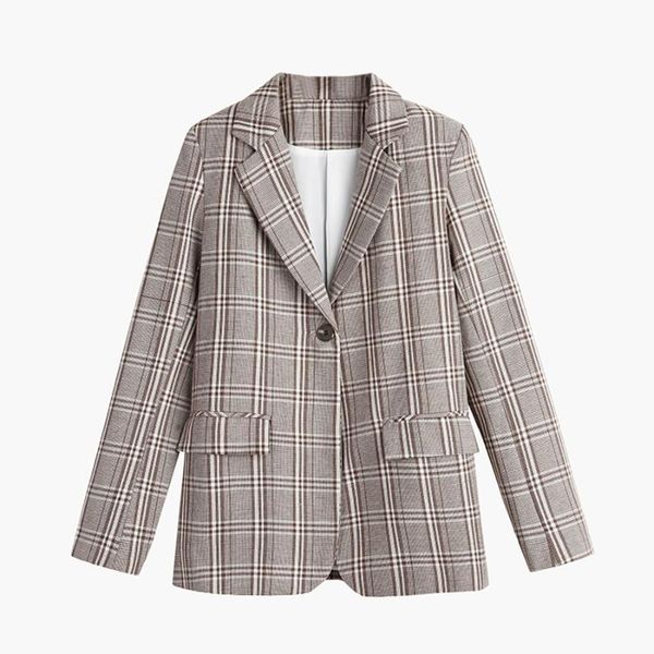 

2020 new fashion spring autumn women slim chic plaid blazer jackets female retro suits coat vintage blazers outerwear wb64, White;black